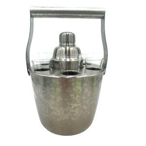 Stainless Steel Ice Bucket MCM Cocktail Shaker5 Glasses Bar Fixture Entertaining